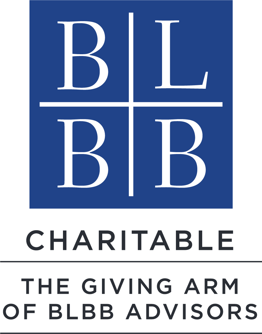 Logo featuring "BLBB" in a blue square, with "CHARITABLE" and "THE GIVING ARM OF BLBB ADVISORS" below in black text.